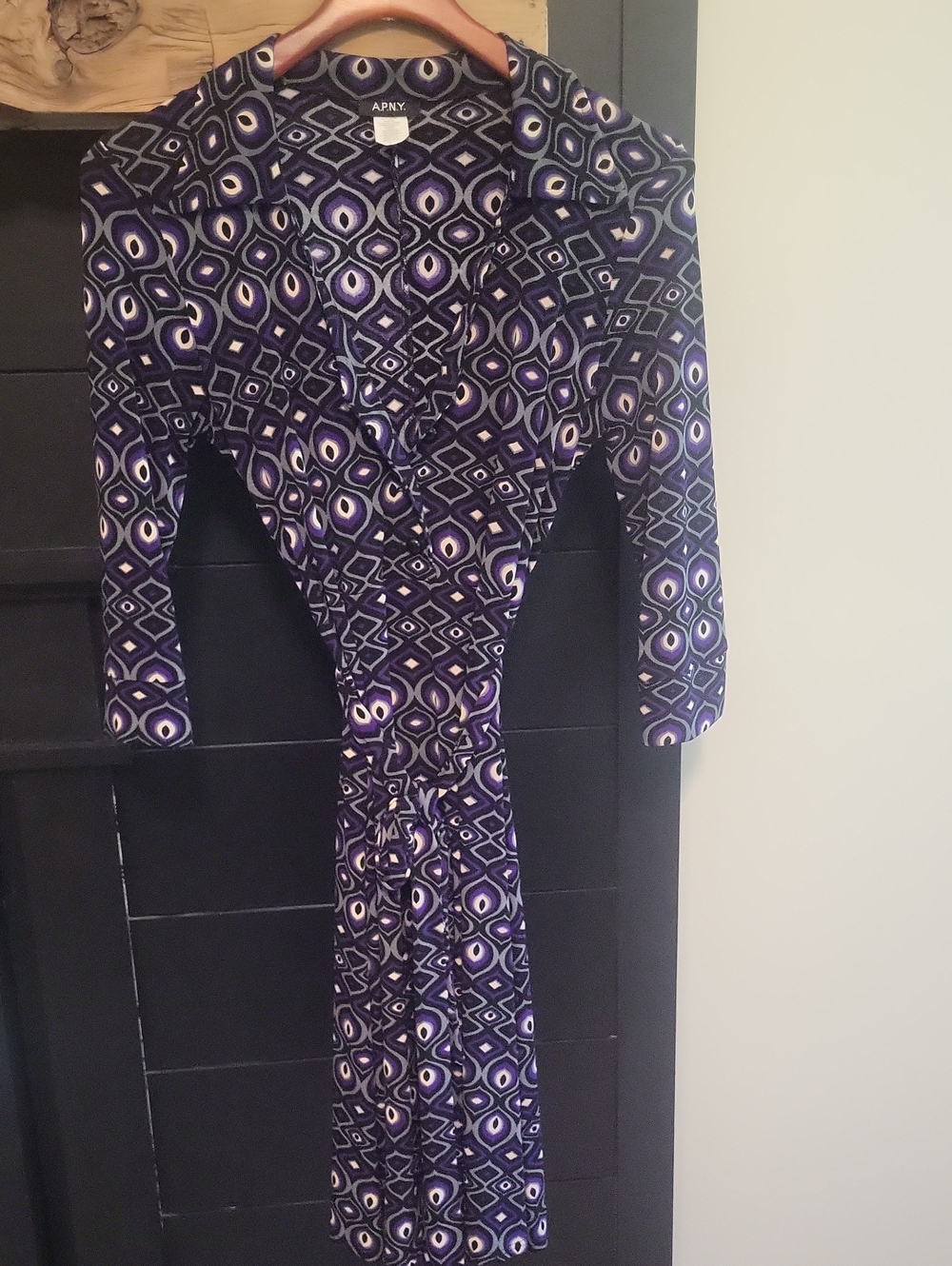 A.P.N.Y. Purple and Black Geometric Wrap Dress